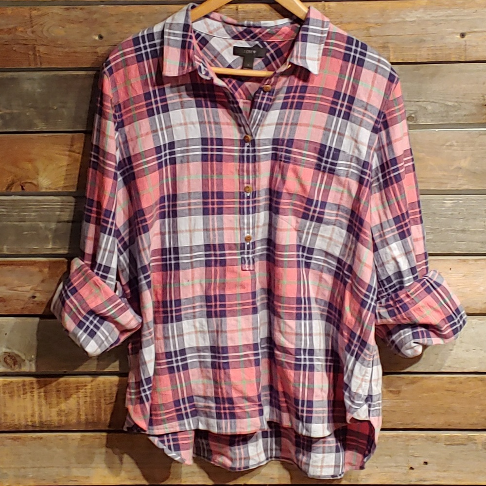 J. Crew Long Sleeve Open Button Flannel Tunic L